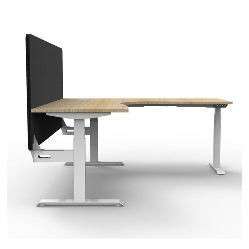Rapid Boost Plus Height Adjustable Workstation with Black Eco Screen 1800x1800mm White Frame Natural Oak Top