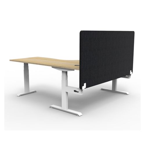 Rapid Boost Plus Height Adjustable Workstation with Black Eco Screen 1800x1800mm White Frame Natural Oak Top