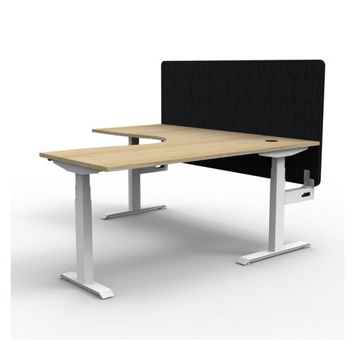 Rapid Boost Plus Height Adjustable Workstation with Black Eco Screen 1800x1800mm White Frame Natural Oak Top