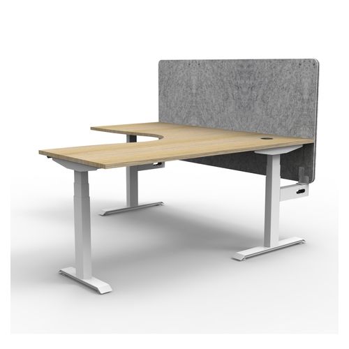 Rapid Boost Plus Height Adjustable Workstation with Grey Eco Screen 1800x1800mm White Frame Natural Oak Top