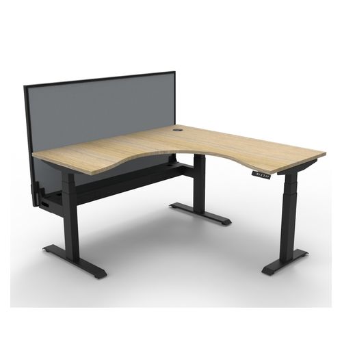 Rapid Boost Plus Height Adjustable Workstation with Screen & Cable Tray 1500x1500mm Black Frame Natural Oak Top