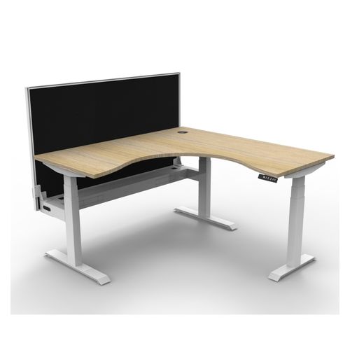 Rapid Boost Plus Height Adjustable Workstation with Screen & Cable Tray 1500x1500mm White Frame Natural Oak Top