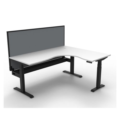 Rapid Boost Plus Height Adjustable Workstation with Screen & Cable Tray 1800x1500mm Black Frame Natural White Top
