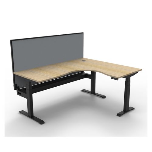 Rapid Boost Plus Height Adjustable Workstation with Screen & Cable Tray 1800x1500mm Black Frame Natural Oak Top
