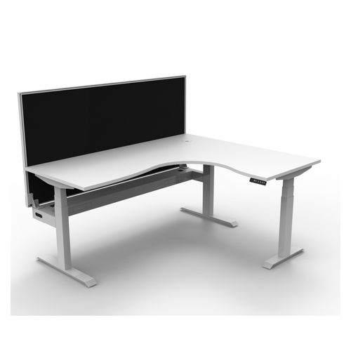Rapid Boost Plus Height Adjustable Workstation with Screen & Cable Tray 1800x1500mm White Frame Natural White Top