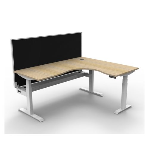 Rapid Boost Plus Height Adjustable Workstation with Screen & Cable Tray 1800x1500mm White Frame Natural Oak Top