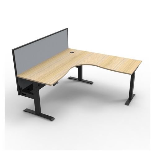 Rapid Boost Plus Height Adjustable Workstation with Screen & Cable Tray 1800x1800mm Black Frame Natural Oak Top