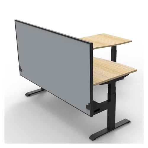 Rapid Boost Plus Height Adjustable Workstation with Screen & Cable Tray 1800x1800mm Black Frame Natural Oak Top