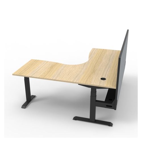 Rapid Boost Plus Height Adjustable Workstation with Screen & Cable Tray 1800x1800mm Black Frame Natural Oak Top