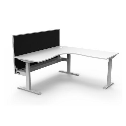 Rapid Boost Plus Height Adjustable Workstation with Screen & Cable Tray 1800x1800mm White Frame Natural White Top