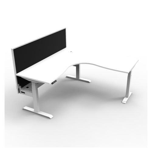 Rapid Boost Plus Height Adjustable Workstation with Screen & Cable Tray 1800x1800mm White Frame Natural White Top