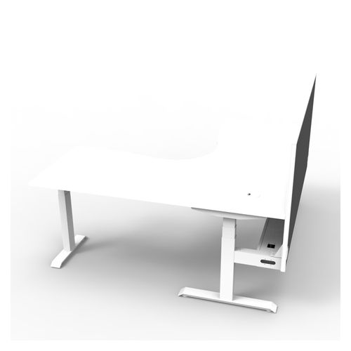 Rapid Boost Plus Height Adjustable Workstation with Screen & Cable Tray 1800x1800mm White Frame Natural White Top
