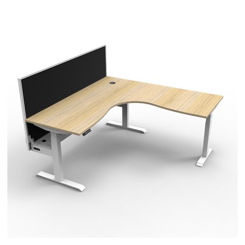 Rapid Boost Plus Height Adjustable Workstation with Screen & Cable Tray 1800x1800mm White Frame Natural Oak Top