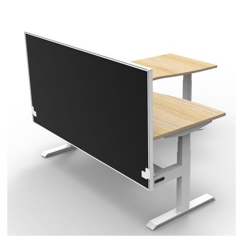 Rapid Boost Plus Height Adjustable Workstation with Screen & Cable Tray 1800x1800mm White Frame Natural Oak Top