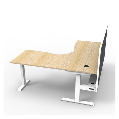Rapid Boost Plus Height Adjustable Workstation with Screen & Cable Tray 1800x1800mm White Frame Natural Oak Top