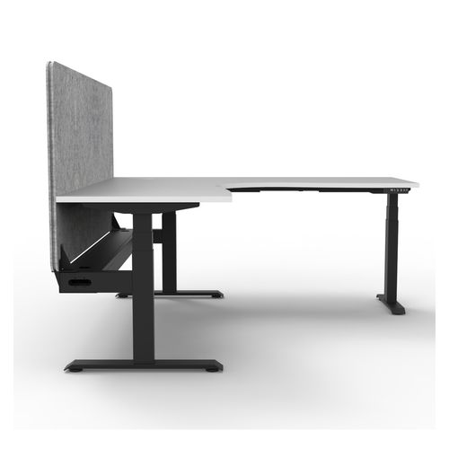 Rapid Boost Plus Height Adjustable Workstation with Grey Eco Screen & Cable Tray 1500x1500mm Black Frame Natural White Top