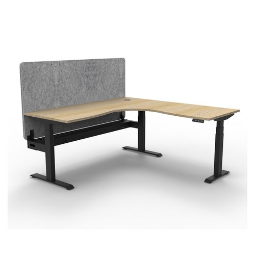 Rapid Boost Plus Height Adjustable Workstation with Grey Eco Screen & Cable Tray 1500x1500mm Black Frame Natural Oak Top