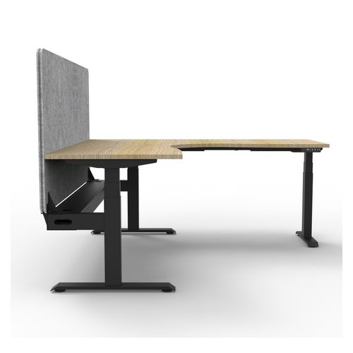 Rapid Boost Plus Height Adjustable Workstation with Grey Eco Screen & Cable Tray 1500x1500mm Black Frame Natural Oak Top