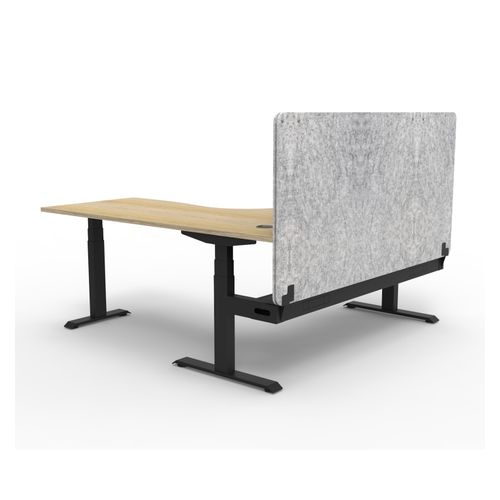 Rapid Boost Plus Height Adjustable Workstation with Grey Eco Screen & Cable Tray 1500x1500mm Black Frame Natural Oak Top