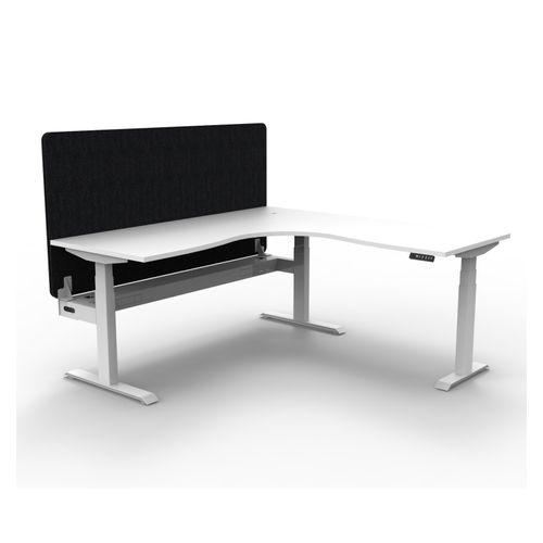 Rapid Boost Plus Height Adjustable Workstation with Black Eco Screen & Cable Tray 1500x1500mm White Frame Natural White Top