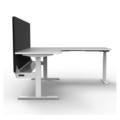 Rapid Boost Plus Height Adjustable Workstation with Black Eco Screen & Cable Tray 1500x1500mm White Frame Natural White Top