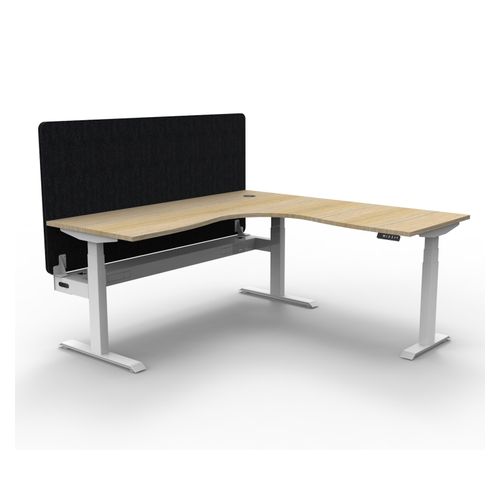 Rapid Boost Plus Height Adjustable Workstation with Black Eco Screen & Cable Tray 1500x1500mm White Frame Natural Oak Top