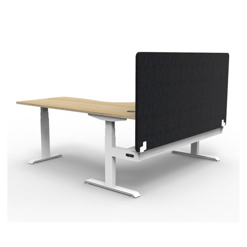 Rapid Boost Plus Height Adjustable Workstation with Black Eco Screen & Cable Tray 1500x1500mm White Frame Natural Oak Top