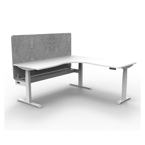 Rapid Boost Plus Height Adjustable Workstation with Grey Eco Screen & Cable Tray 1500x1500mm White Frame Natural White Top