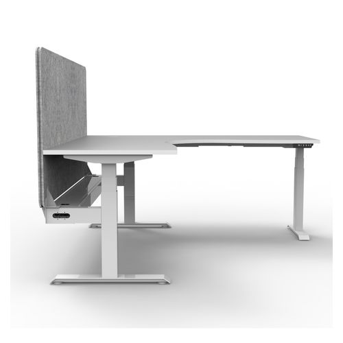 Rapid Boost Plus Height Adjustable Workstation with Grey Eco Screen & Cable Tray 1500x1500mm White Frame Natural White Top