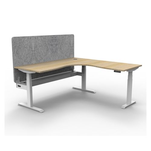 Rapid Boost Plus Height Adjustable Workstation with Grey Eco Screen & Cable Tray 1500x1500mm White Frame Natural Oak Top