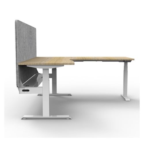 Rapid Boost Plus Height Adjustable Workstation with Grey Eco Screen & Cable Tray 1500x1500mm White Frame Natural Oak Top