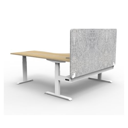 Rapid Boost Plus Height Adjustable Workstation with Grey Eco Screen & Cable Tray 1500x1500mm White Frame Natural Oak Top