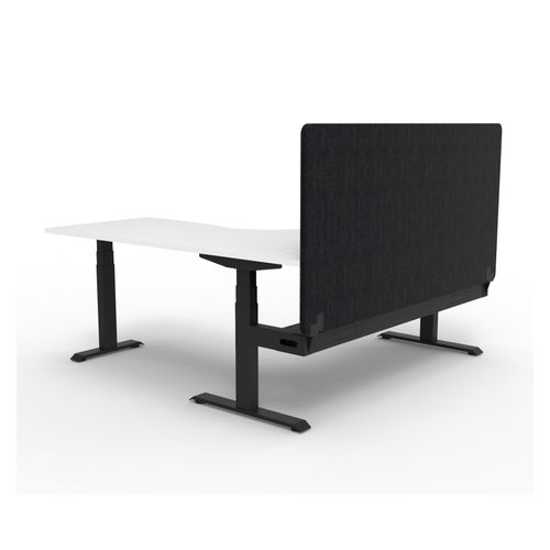 Rapid Boost Plus Height Adjustable Workstation with Black Eco Screen & Cable Tray 1800x1500mm Black Frame Natural White Top