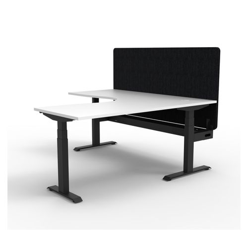 Rapid Boost Plus Height Adjustable Workstation with Black Eco Screen & Cable Tray 1800x1500mm Black Frame Natural White Top