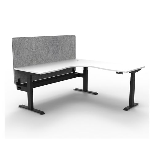 Rapid Boost Plus Height Adjustable Workstation with Grey Eco Screen & Cable Tray 1800x1500mm Black Frame Natural White Top