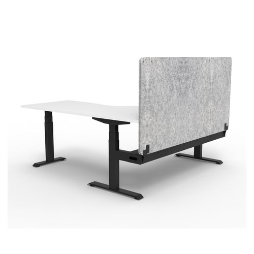 Rapid Boost Plus Height Adjustable Workstation with Grey Eco Screen & Cable Tray 1800x1500mm Black Frame Natural White Top