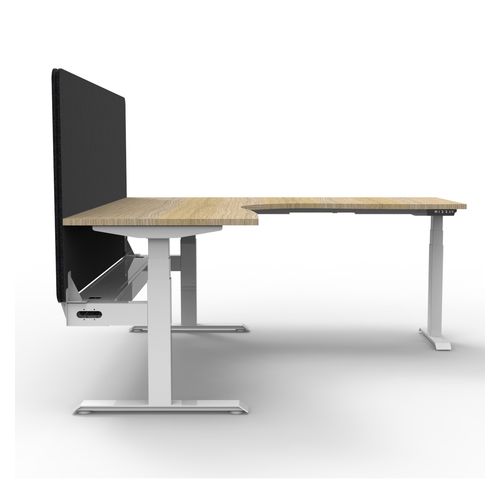 Rapid Boost Plus Height Adjustable Workstation with Black Eco Screen & Cable Tray 1800x1500mm White Frame Natural Oak Top