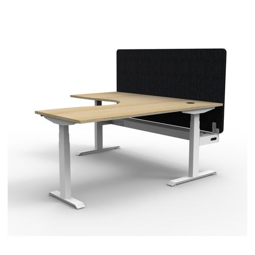 Rapid Boost Plus Height Adjustable Workstation with Black Eco Screen & Cable Tray 1800x1500mm White Frame Natural Oak Top