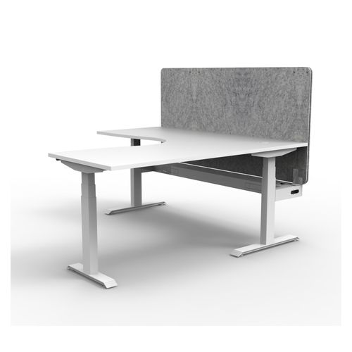 Rapid Boost Plus Height Adjustable Workstation with Grey Eco Screen & Cable Tray 1800x1500mm White Frame Natural White Top