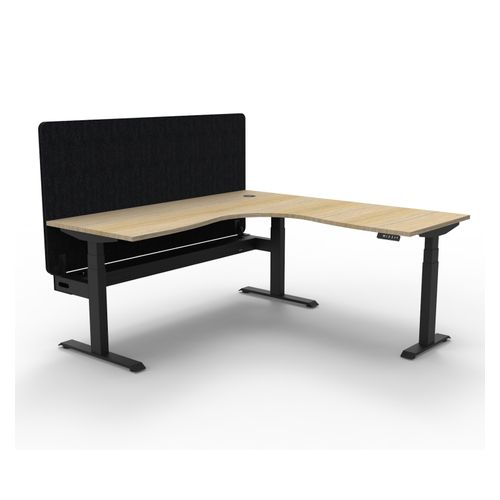 Rapid Boost Plus Height Adjustable Workstation with Black Eco Screen & Cable Tray 1800x1800mm Black Frame Natural Oak Top
