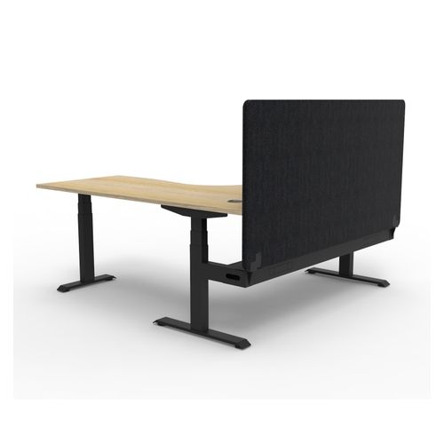 Rapid Boost Plus Height Adjustable Workstation with Black Eco Screen & Cable Tray 1800x1800mm Black Frame Natural Oak Top