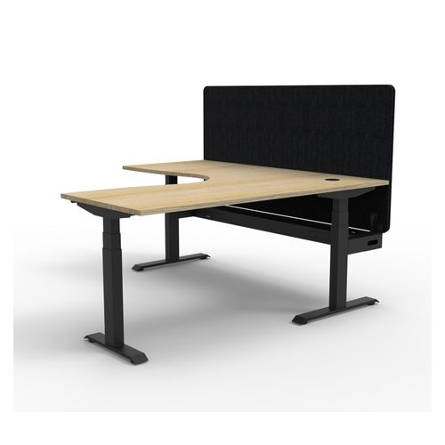 Rapid Boost Plus Height Adjustable Workstation with Black Eco Screen & Cable Tray 1800x1800mm Black Frame Natural Oak Top