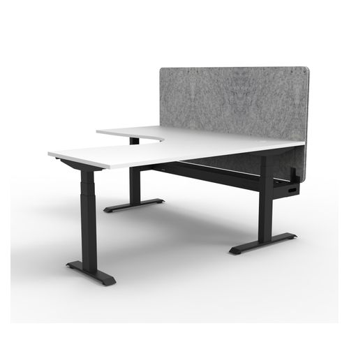 Rapid Boost Plus Height Adjustable Workstation with Grey Eco Screen & Cable Tray 1800x1800mm Black Frame Natural White Top