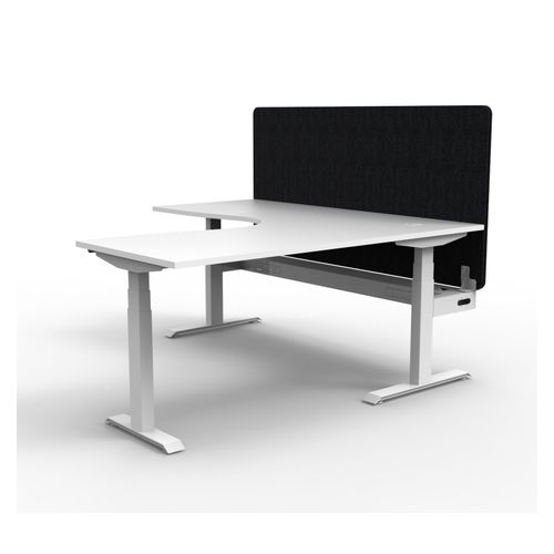 Rapid Boost Plus Height Adjustable Workstation with Black Eco Screen & Cable Tray 1800x1800mm White Frame Natural White Top