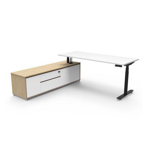 Halo Plus Executive Desk & Left Hand Side Cabinet - Black Frame 1800x750mm Natural White Desktop