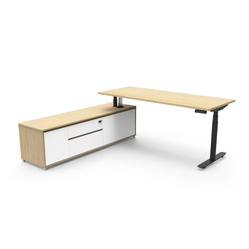 Halo Plus Executive Desk & Left Hand Side Cabinet - Black Frame 1800x750mm Natural Oak Desktop