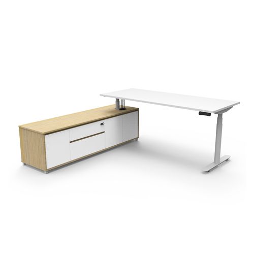 Halo Plus Executive Desk & Left Hand Side Cabinet - White Frame 1800x750mm Natural White Desktop
