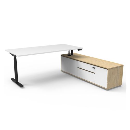 Halo Plus Executive Desk & Right Hand Side Cabinet - Black Frame 1800x750mm Natural White Desktop