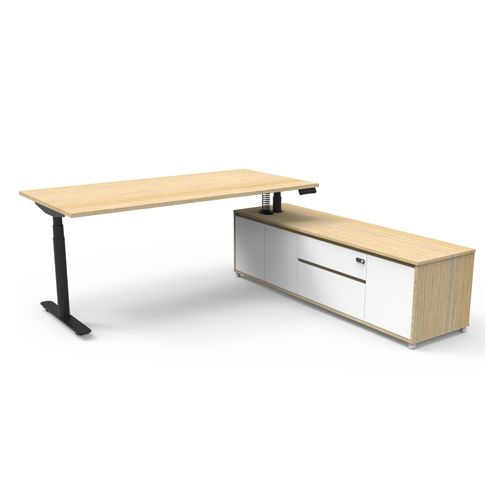 Halo Plus Executive Desk & Right Hand Side Cabinet - Black Frame 1800x750mm Natural Oak Desktop