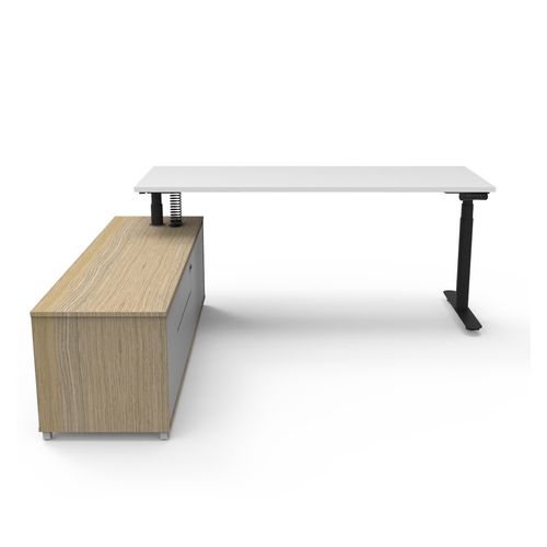 Halo Plus Executive Desk & Left Hand Side Cabinet - Black Frame 1800x900mm Natural White Desktop